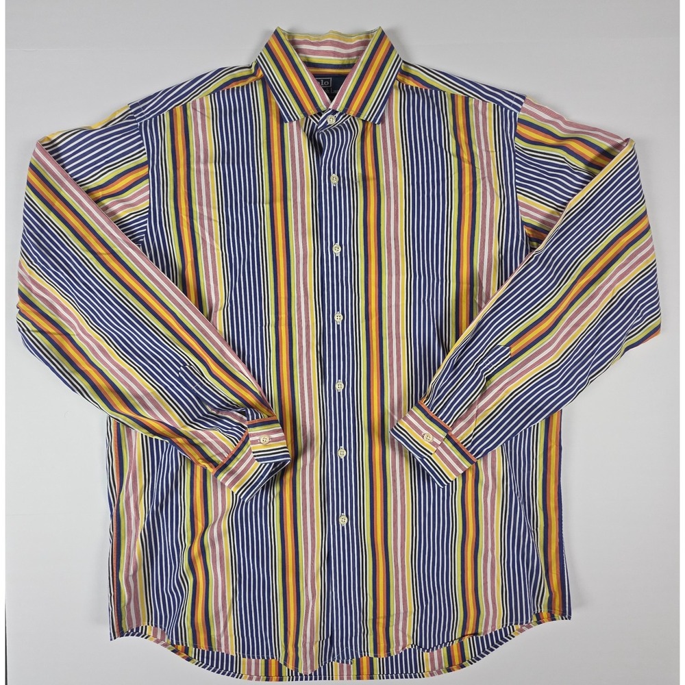 POLO RALPH LAUREN Westerton Shirt L Mens Blue Striped 100% Cotton‎